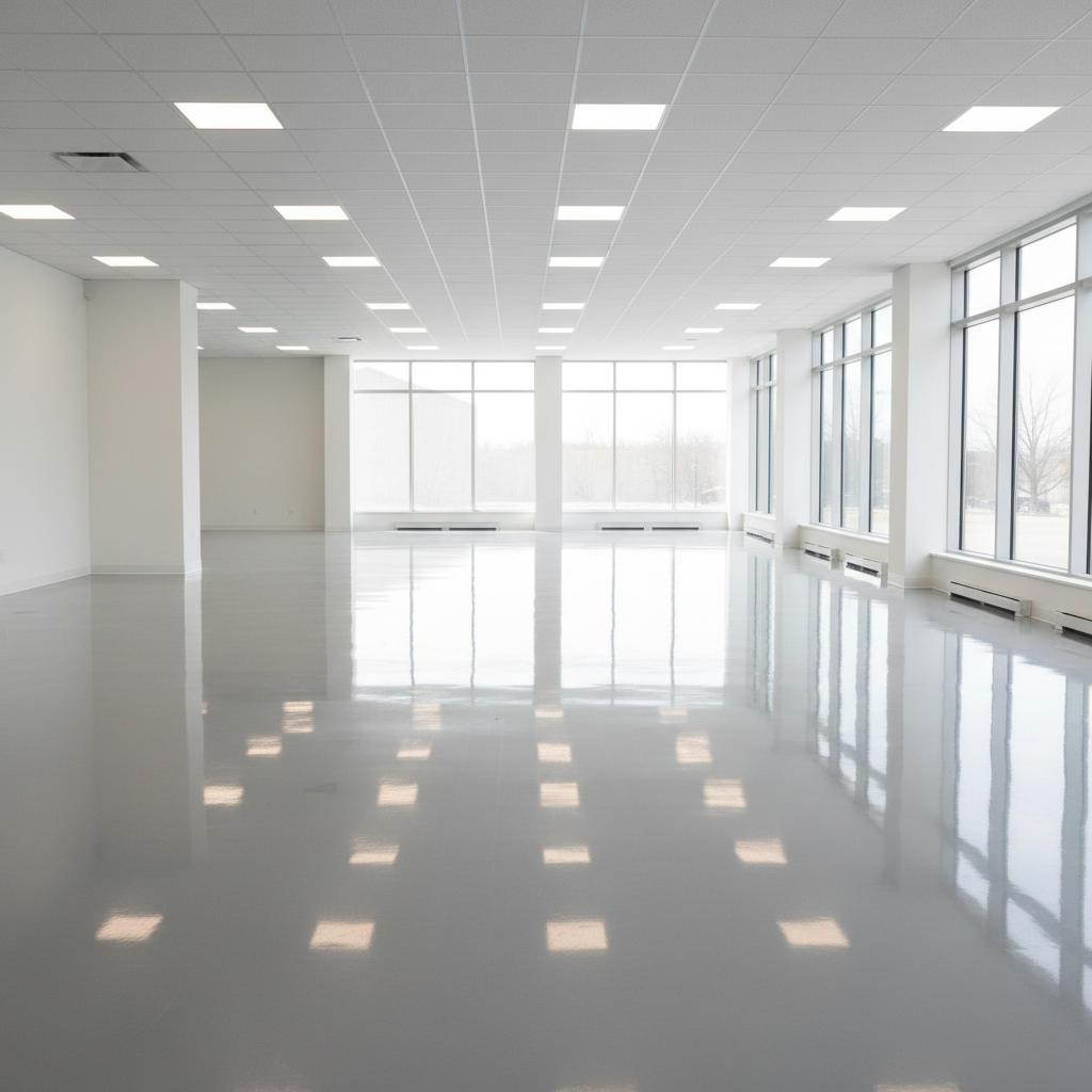 Bright commercial space with high-gloss epoxy floor