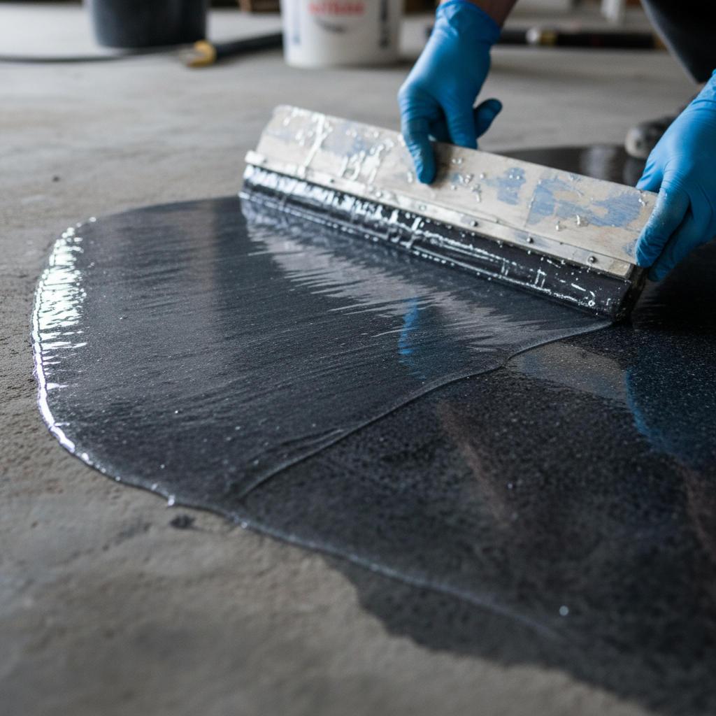 Epoxy resin being applied to a concrete floor