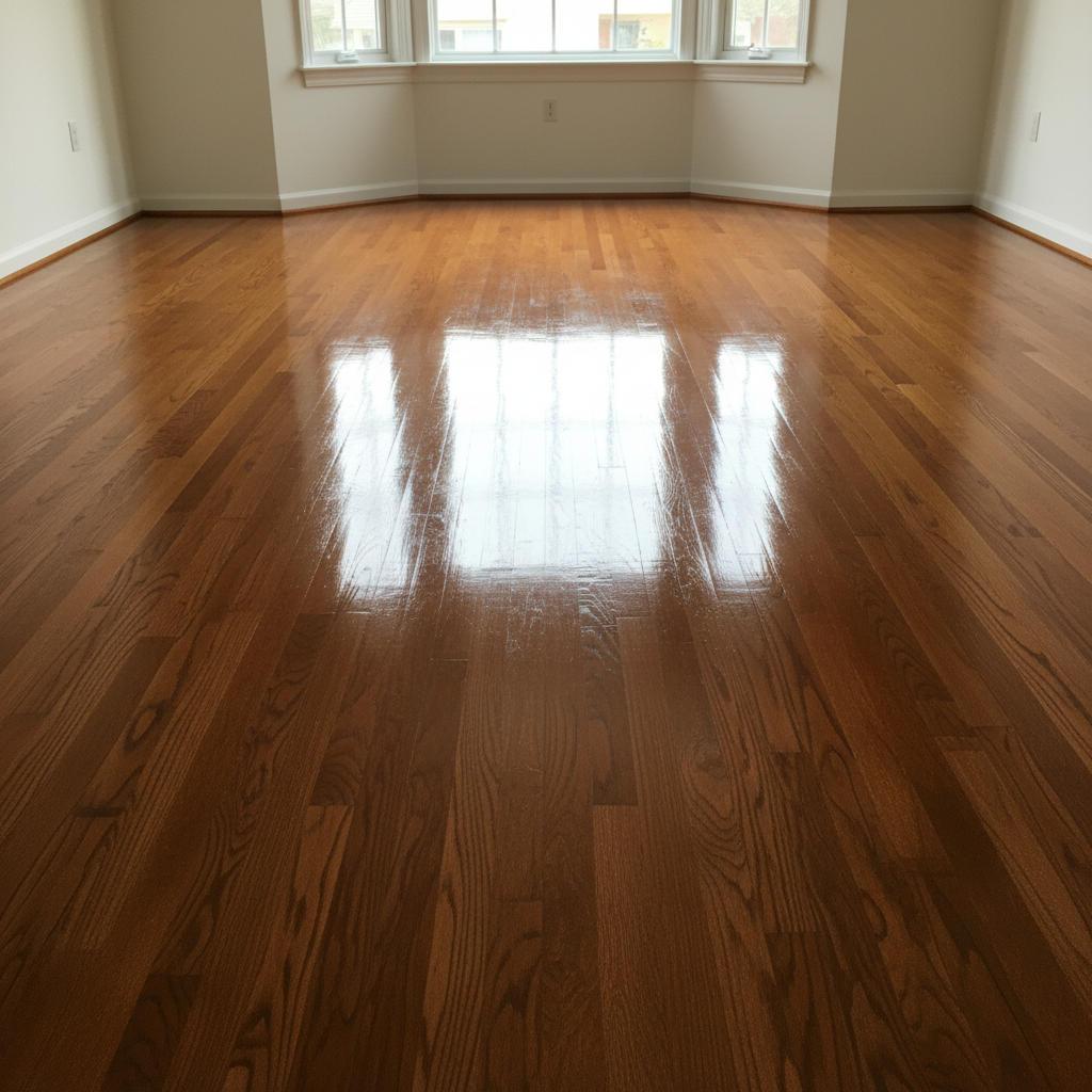 Refinished glossy honey oak hardwood floor