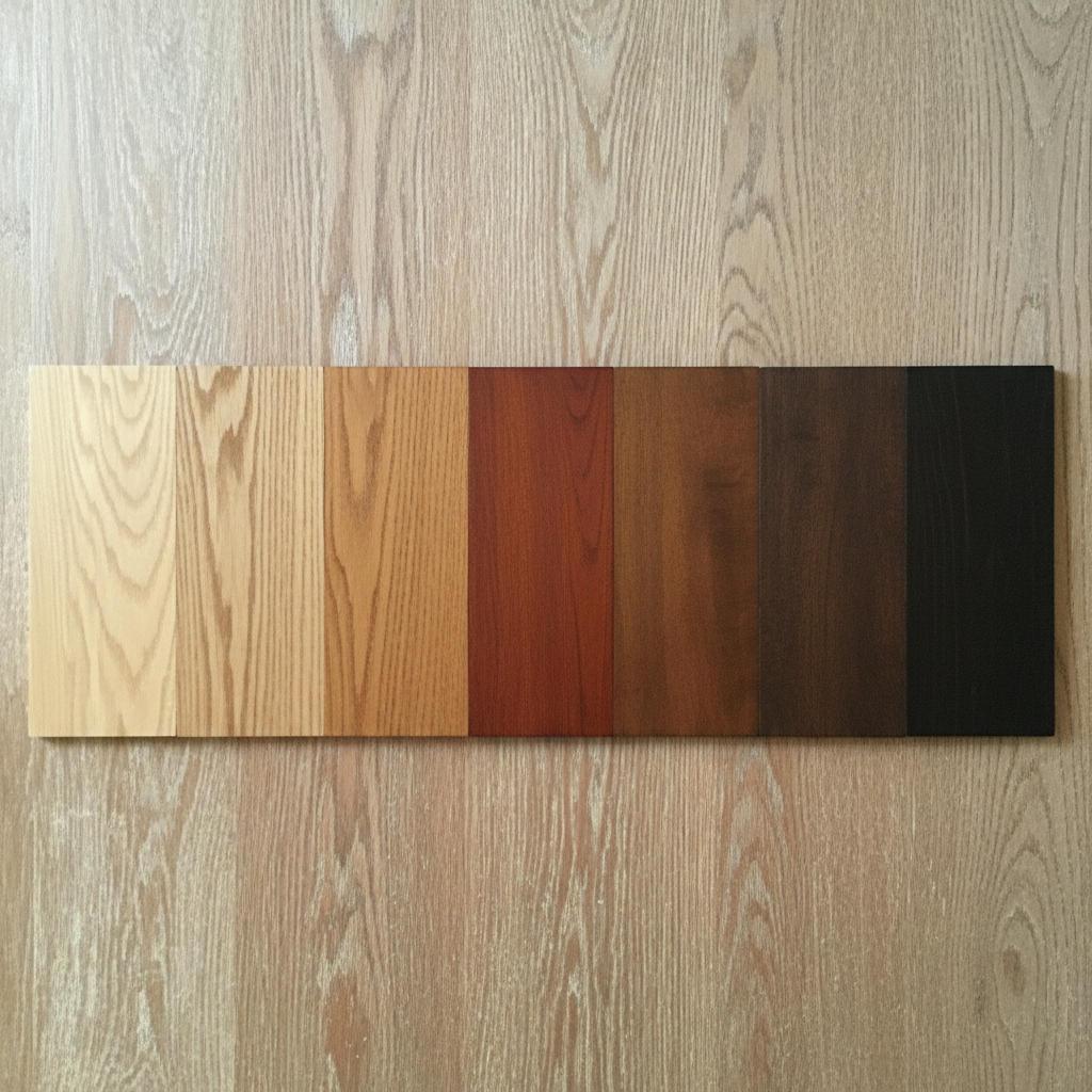 Row of hardwood stain color samples on oak
