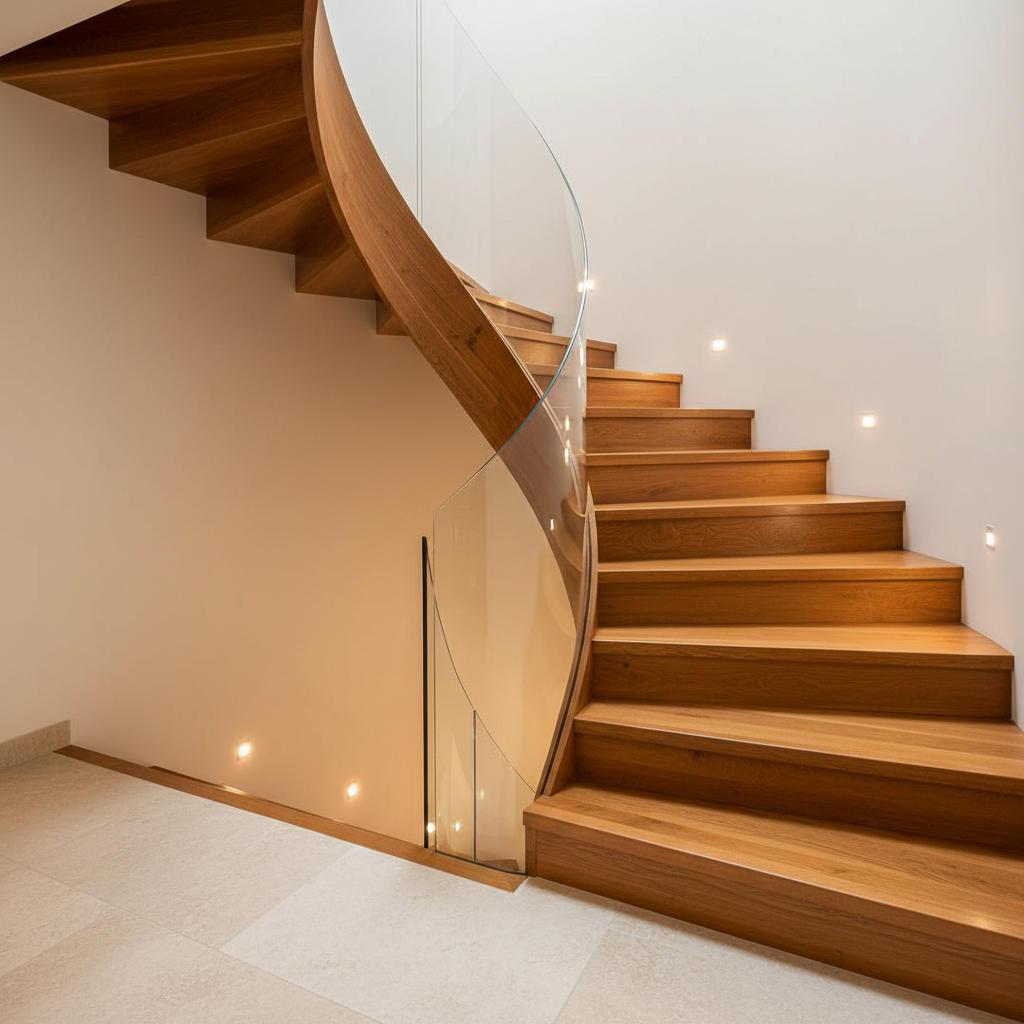 Freshly finished hardwood staircase
