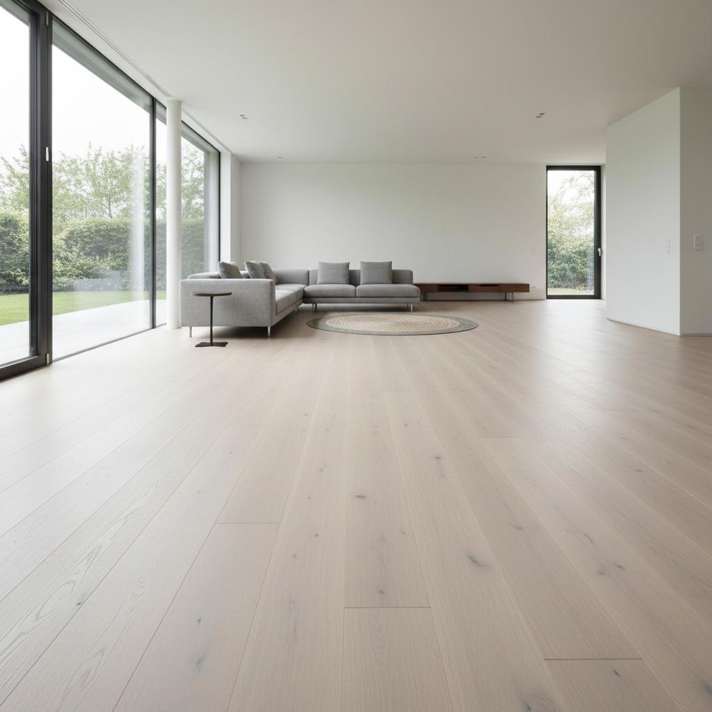 Wide-plank white oak flooring in a spacious room