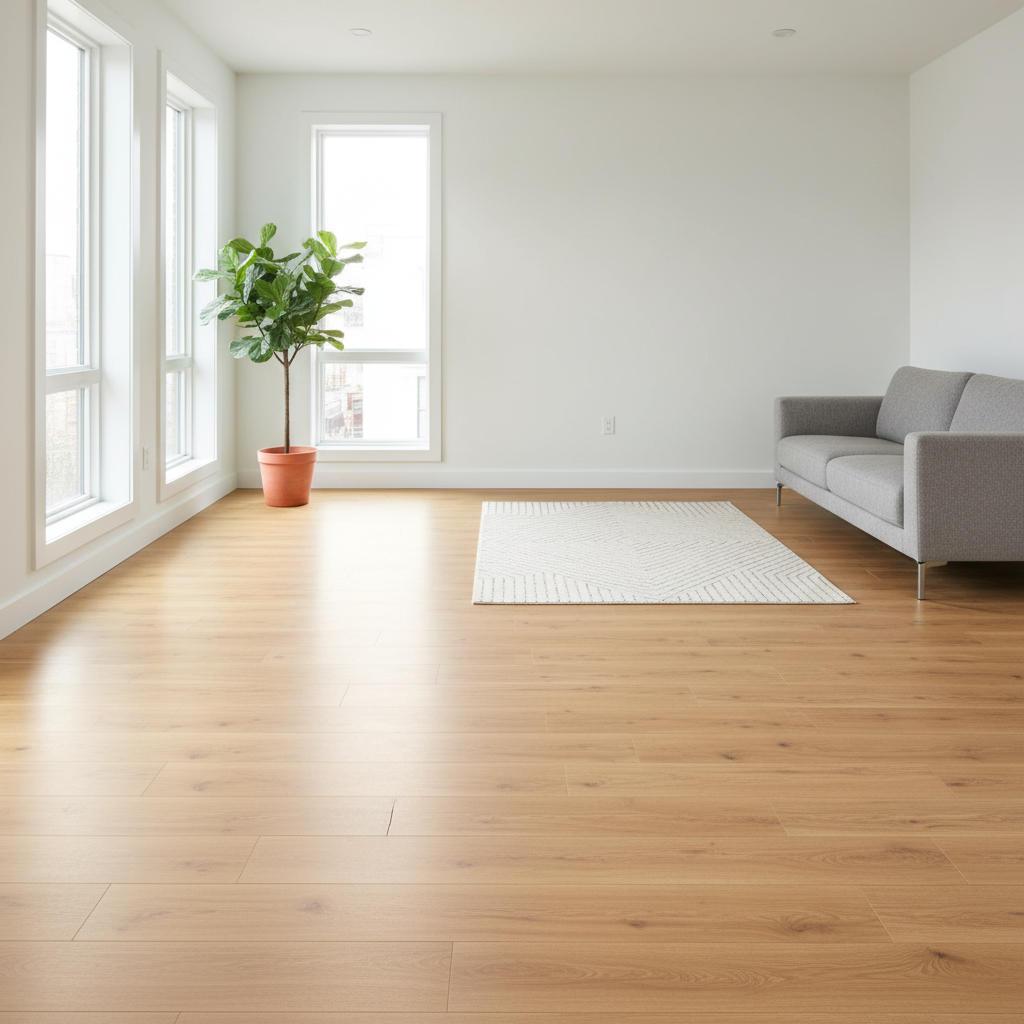 Newly installed wood-look luxury vinyl plank floor