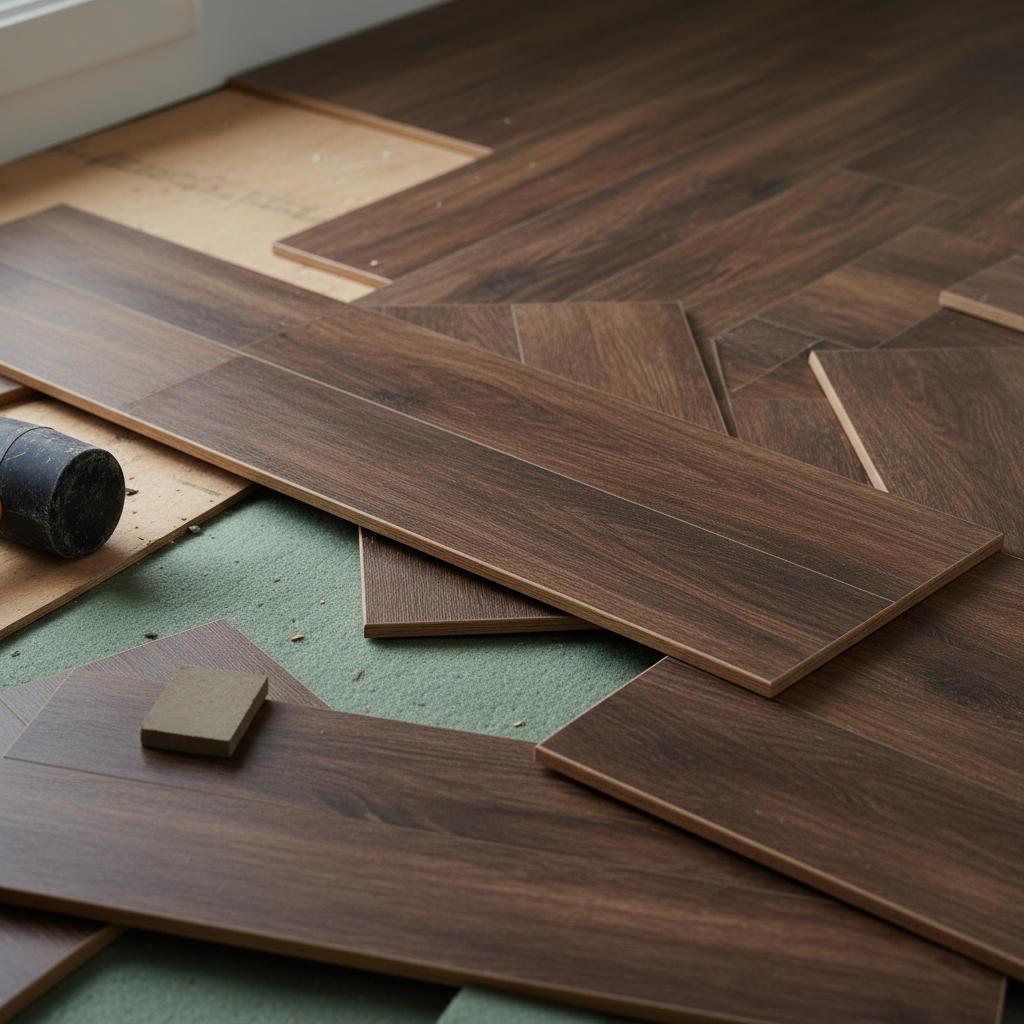 Luxury vinyl plank being click-locked into place
