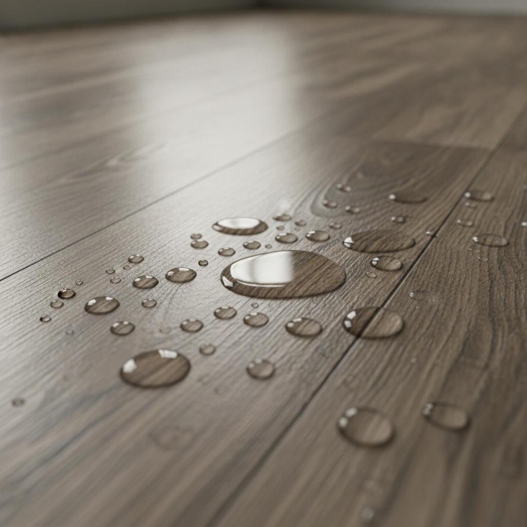 Water beading on waterproof vinyl plank flooring